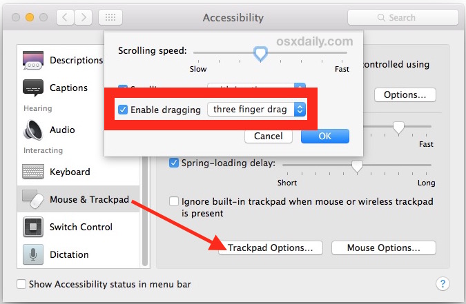 How to Enable the Three Finger Drag Gesture on Mac Trackpads in OS X