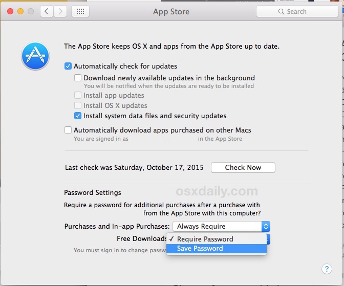 Save the Mac App Store Password for Free Downloads in OS X
