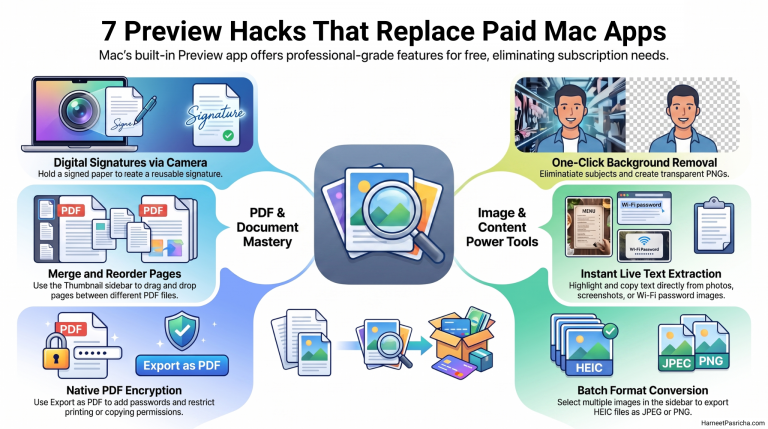 Mac Preview app tips shown with the Markup toolbar open on a MacBook screen