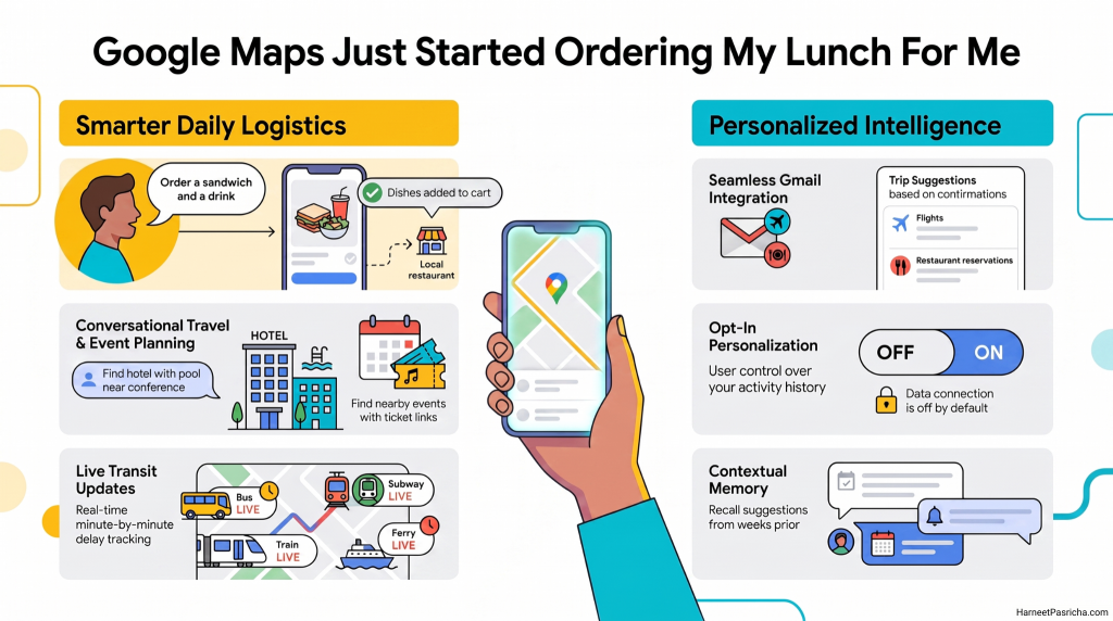 Google Maps Ask Maps food ordering feature on a phone screen