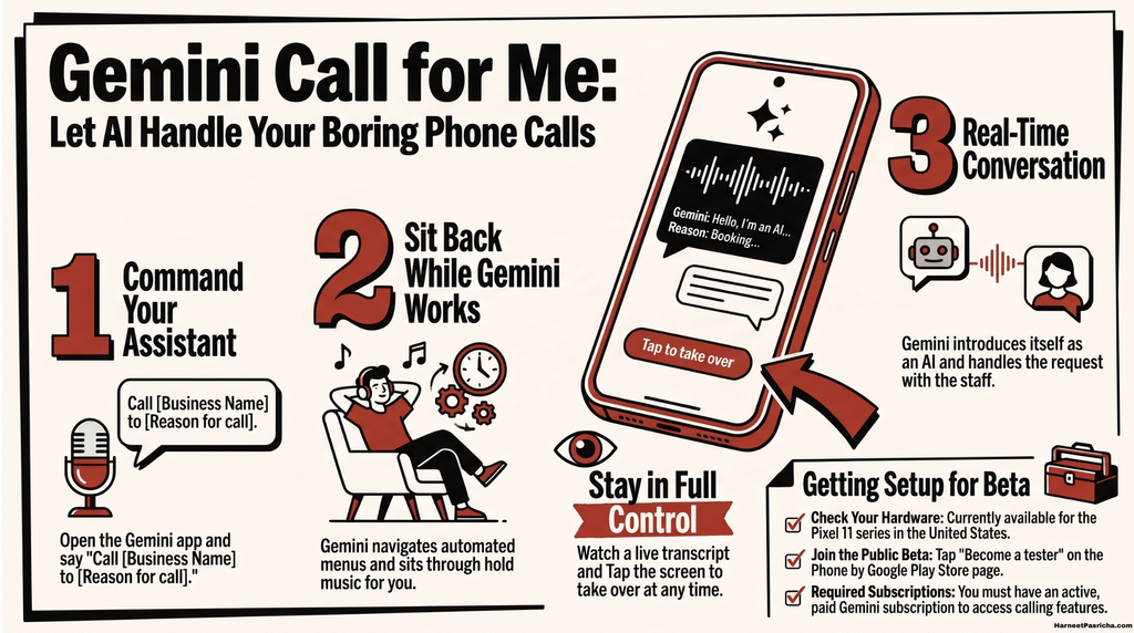 Gemini Call for Me live call transcript on a Pixel 11 phone