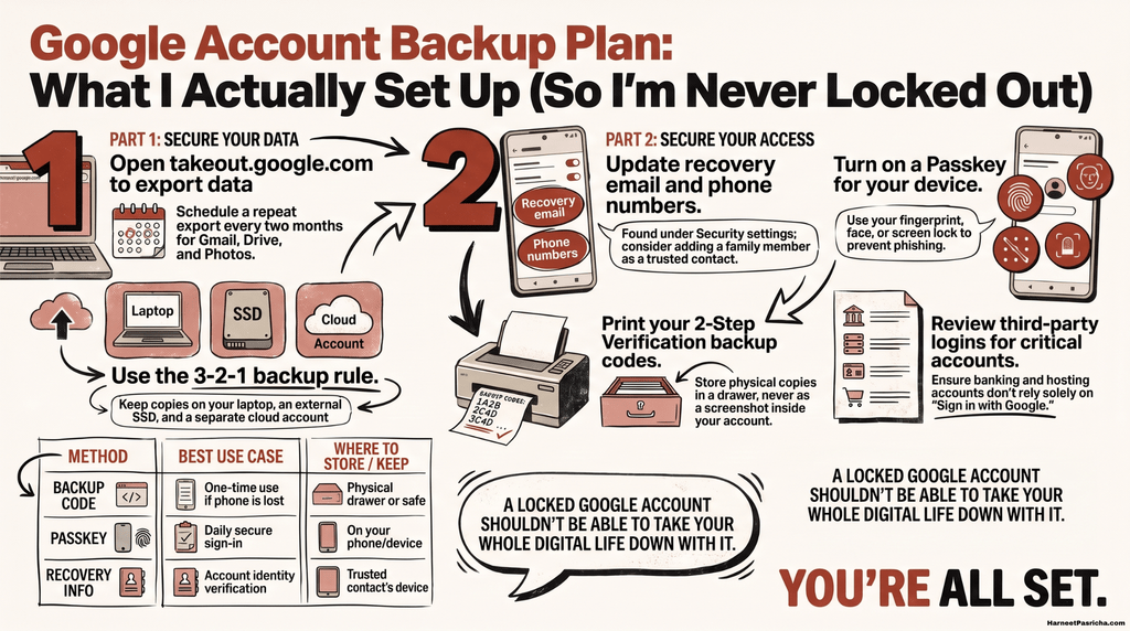 Google account backup plan settings shown in Google Account security menu